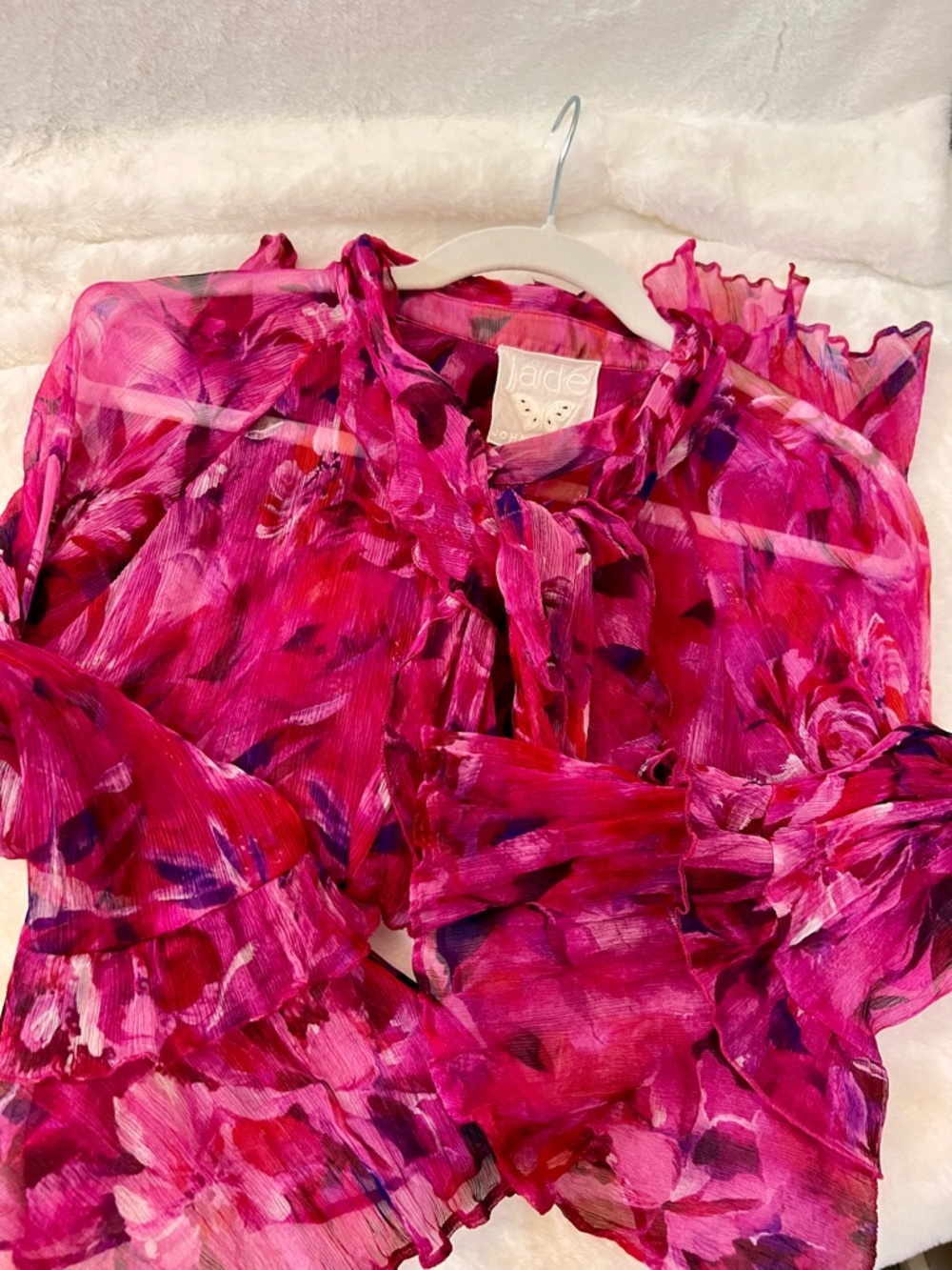 Jade Bright Fuchsia & Magenta Floral Ruffle Blouse